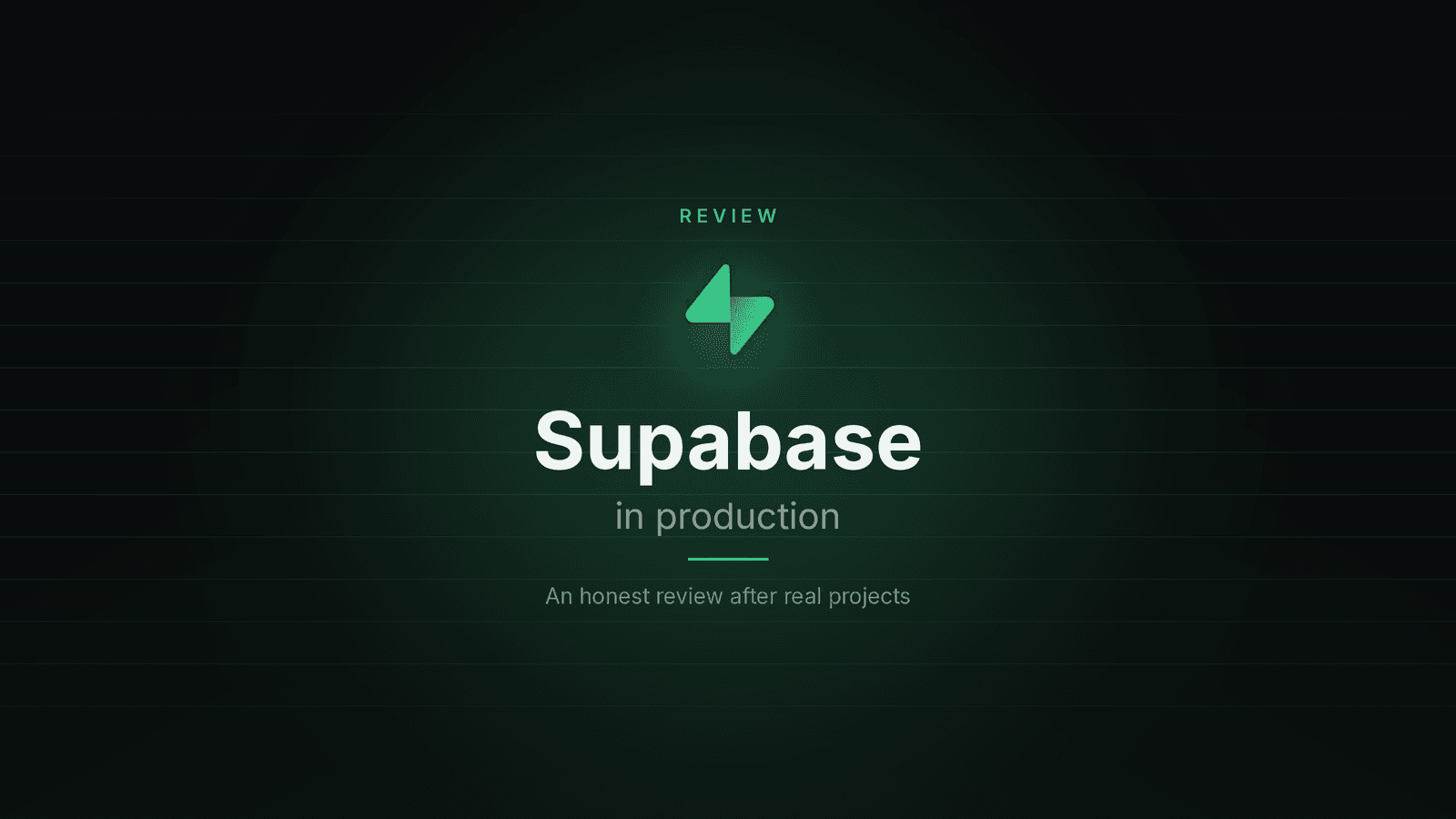 Dark green cover with the Supabase logo, the word Supabase, and the line in production, labelled as a review.