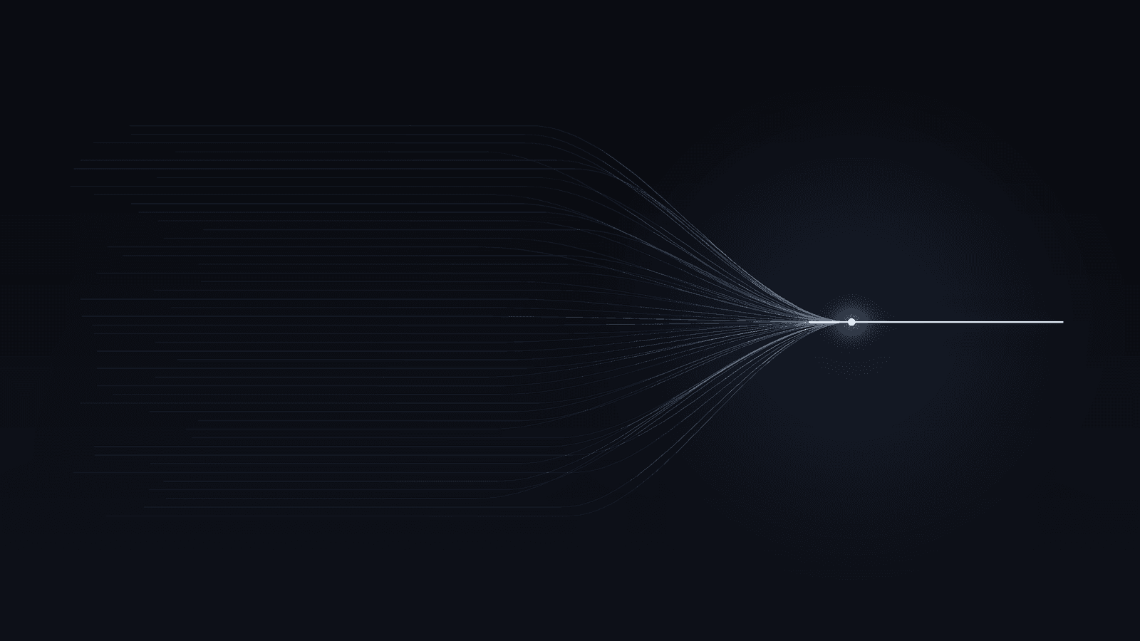 Many repeated faint lines merging into one clean bright line on a dark background.